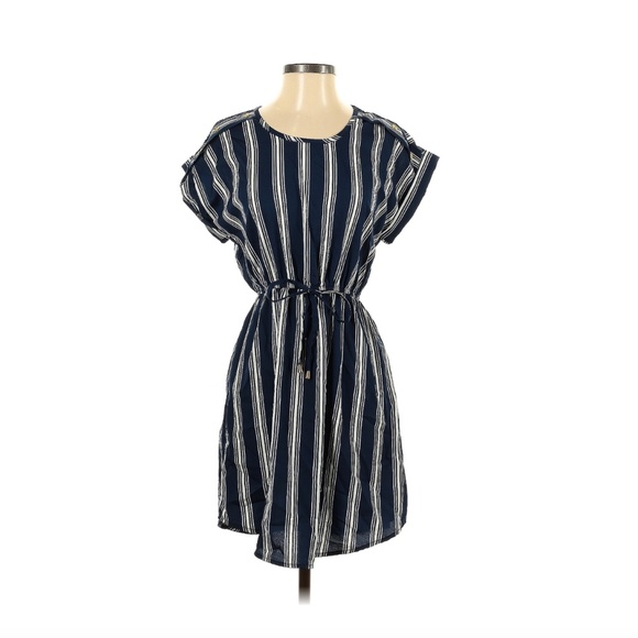 Short Sleeve Striped Navy Dress by New Glory - Picture 1 of 4